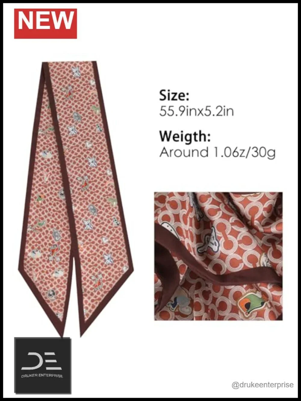 Silk Like Hair Scarf Purse For Handbags Neck Head Wrap Satin Scarf 7x59